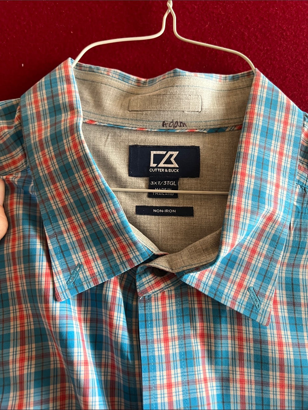 Cutter & Buck Teal and Red Plaid Men’s Button-Down Shirt